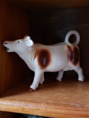 Cream and Brown Ceramic Cow Figurine - Decorative Home Art